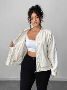 Elenzga 大码中国风纽扣宽松休闲通勤百搭提花夹克大码夹克女装大码女式西装外套中国结夹克 - 杏色 - 查看 10