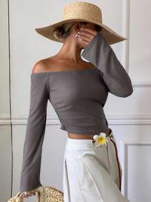 Livesso Women's Off-Shoulder Long Sleeve Sunscreen Shirt - Grey - View 6