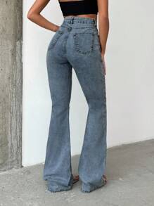 SHEIN Tall HIGH RISE FLARED LONG BLACK JEAN TALL - Dusty Blue - View 2