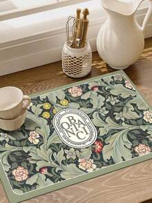 SHEIN 1pc Dark Green Leaf Printed Absorbent Mat, New Kitchen Counter Drying Pad, Dish Drying Mat - Dish Mat, Soft Diatomite Non-Slip Quick Dry Pad, Suitable For Kitchen Countertop, Coffee Maker, Espresso Machine Etc. - Dark Green - View 8