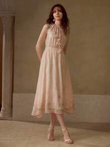 MOTF PREMIUM VÁY CỔ THẮT NƠ IN HOA - Hồng - Xem 4