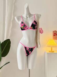 SHEIN Swim Bộ 3 món/Bộ đồ bơi hình tam giác in hoa màu ngẫu nhiên cho nữ, đồ bơi và váy đi biển, bộ bikini đi biển mùa hè - Nhiều màu - Xem 5