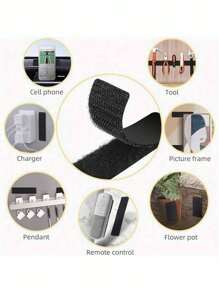 SHEIN 10/20/40/60pcs Self Adhesive Hook And Loop Strips, Sticky Back Tape Fastener, Heavy Duty Mounting Strips For Home Or Office Use - Instead Of Holes And Screws - Black - View 3