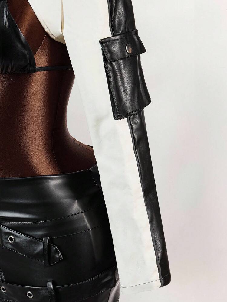 Amplova Zweifarbige Raglan Ärmel Crop Jacke ohne BH für Frauen, Herbstkleidung - Verschiedenfarbig - Übersicht 5