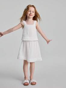 Ontre Set de 2 piezas, blusa con volantes y falda para niña - Blanco - Ver 4