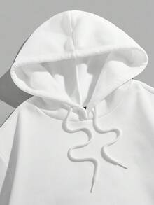 EURMUSE 100%纯棉男士连帽运动衫，带口袋和抽绳 - 白色 - 查看 4