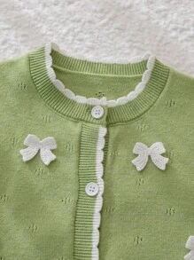 Baby Girl Cute Knitted Cardigan Sweater Baby Sweater With Bows Fall Winter - Green - View 9