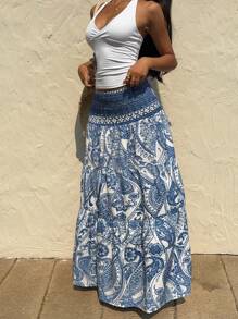 SHEIN Tall 女士波西米亚印花长裙，休闲假日日常穿着，春夏 - 彩色 - 查看 8