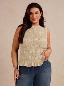 Elaquor Top de tirantes con pliegues de talla grande y diseño liso - Albaricoque - Ver 7