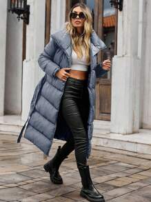 EURMUSE Women Long Padded Coat, Winter Clothes - Dusty Blue - View 5