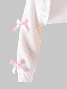 Sparklyn Teen Girl Pink Bow Decor White Cardigan & Pink Camisole Dress Set Fall Winter - White - View 4