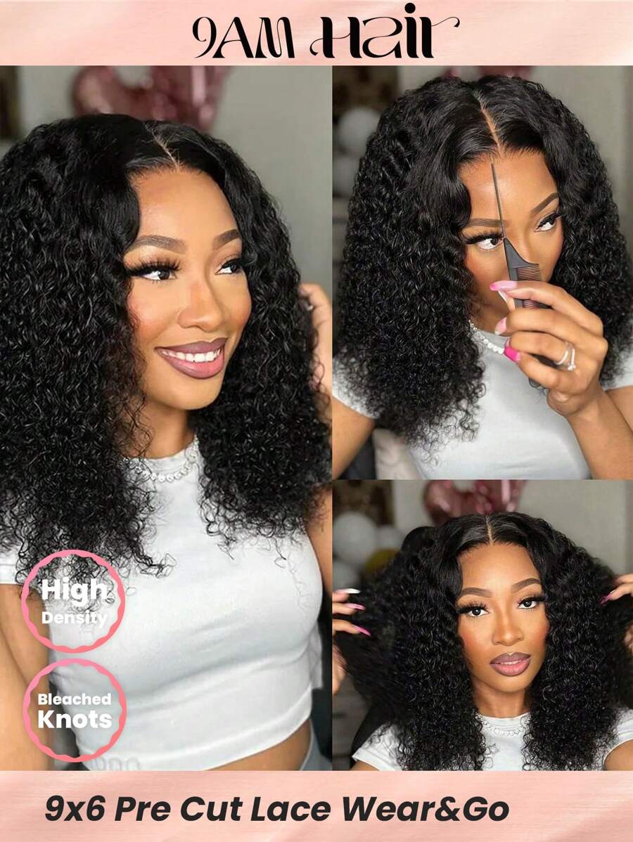 Density Pro 9x6 Wear&Go 无胶卷发鲍勃假发 预漂白雷米真人发假发 自然发际线 250 密度预剪蕾丝假发