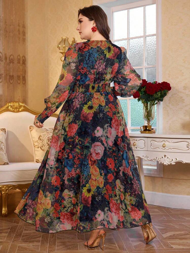 Modelyn Rochie elegantă și luxoasă, cu decolteu în V, cu mânecă lungă - Negru - Vizualizare 2