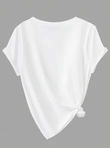 Calvaya Plus Size Solid Color Round Neck Short Sleeve Simple Casual Top - Multicolor - View 3