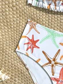 青少年女孩比基尼套装 - 海星印花，针织面料，2 件泳衣套装，时尚休闲优雅泳装，适合游泳、度假、夏季 - 粉色 - 查看 3
