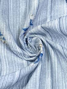 Florisole Đầm xòe nhún bèo họa tiết hoa Bohemian tay ngắn buộc eo xếp ly cho nữ - Màu xanh nhạt - Xem 7