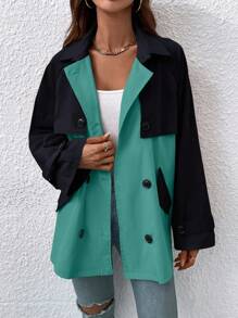 EMERY ROSE Manteau trench casual ample à double boutonnage et manches longues avec blocs de couleurs. Tenues décontractées, vêtements de printemps pour l'université, vêtements d'automne et d'hiver pour femmes - Multicolore - Voir 6