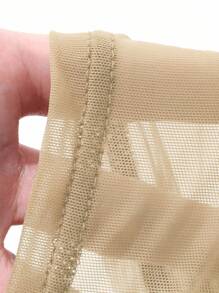 DAZY Women's Elastic Mesh Sheer Off-Shoulder Top, Spring/Summer Long Sleeve Top - Apricot - View 6