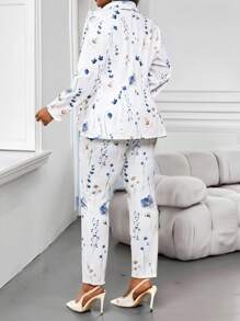 SHEIN Lady 春夏秋冬休闲优雅端庄婚礼办公室白色针织V领加大码仿皮草外套商务休闲女两件套