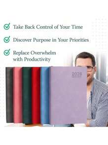 SHEIN 2026 Maximize Efficiency: Daily Planner & Diary - Time Management And 365 Daily Plan Self-Discipline Checklist, Perfect New Year Gift!,School Supplies,Back To School - Multicolor - View 3