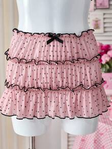 Polka Dot Ruffle Cute Sweet Girl Bra + Pleated Mini Skirt Sexy Lingerie Set For Women - Pink - View 7