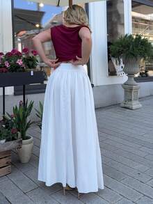 Jeta Ari Women's Ruched High Waist A-Line Elegant Pocketed Skirt - White - View 2