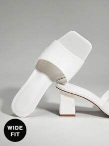 SHUZIA 宽版女式简约方头穆勒高跟凉鞋 - 白色 - 查看 4