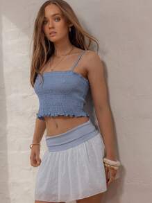 Aralina Minifalda vintage de mujer con bordado y dobladillo, perfecta para salir en otoño y verano, conciertos en el campo y vacaciones - Neblina azul - Ver 8