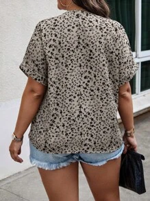 EMERY ROSE Plus Ditsy Floral Print Batwing Sleeve Blouse For Summer - Khaki - View 2