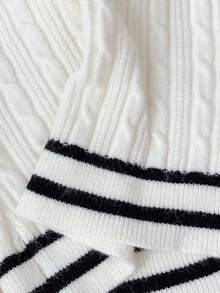 SHEIN Serisse Kids 青少年女孩优雅纹理 V 领长袖修身毛衣，适合日常、周末、休闲外出、返校穿着 - 白色 - 查看 8