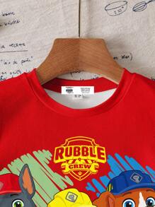 Rubble X SHEIN 小男孩卡通小狗印花圆领短袖T恤