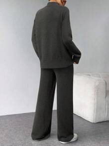 Firerie 2pcs Autumn/Winter Casual Women Loose Knit Sweater And High Waist Elastic Casual Pants Set, Comfortable And Fashionable For Middle-Aged