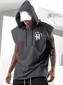 Men's Fashionable Casual Solid Gray Short Sleeve Hooded Batwing Sleeve Top - Lead Gray - View 1