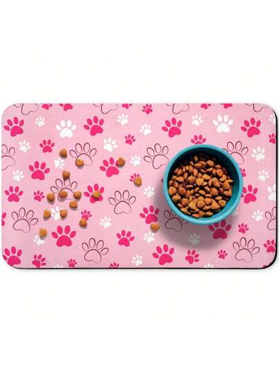 SHEIN 1pc,Creative Cartoon Paw Print Cat/Dog Lover Gift And Dog/Cat Mom Love Pet Mat, Dirt Resistant Anti-Slip Cat Lover And Cat Mom Love Litter Mat, Soft Absorbent Machine Washable Cat/Dog Lover Gift And Dog/Cat Mom Love Pet Food Bowl Mat