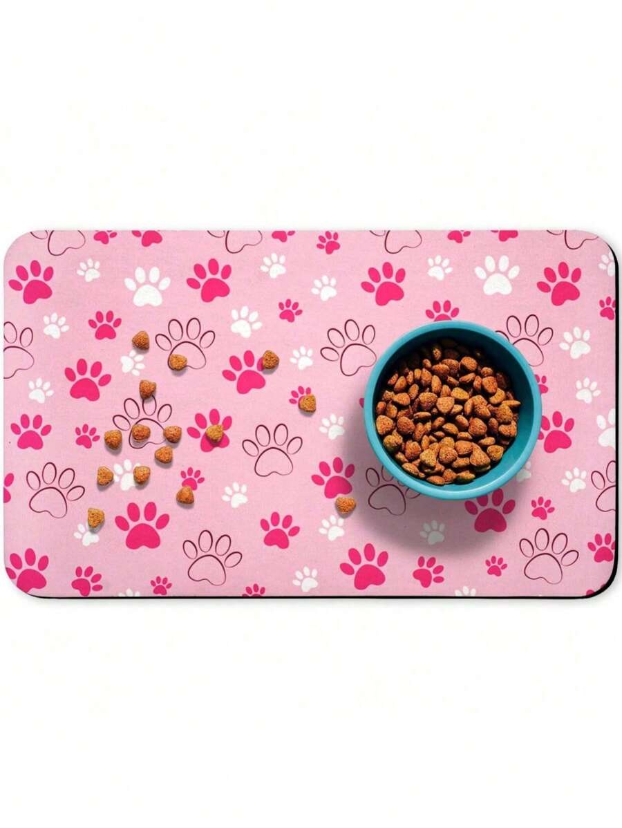 SHEIN 1pc,Creative Cartoon Paw Print Cat/Dog Lover Gift And Dog/Cat Mom Love Pet Mat, Dirt Resistant Anti-Slip Cat Lover And Cat Mom Love Litter Mat, Soft Absorbent Machine Washable Cat/Dog Lover Gift And Dog/Cat Mom Love Pet Food Bowl Mat