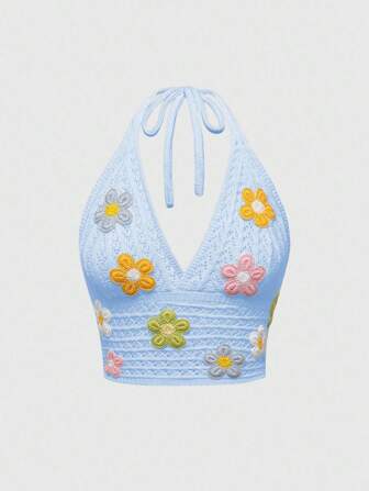 Lovely Vacation Style Crochet Floral Sleeveless Top