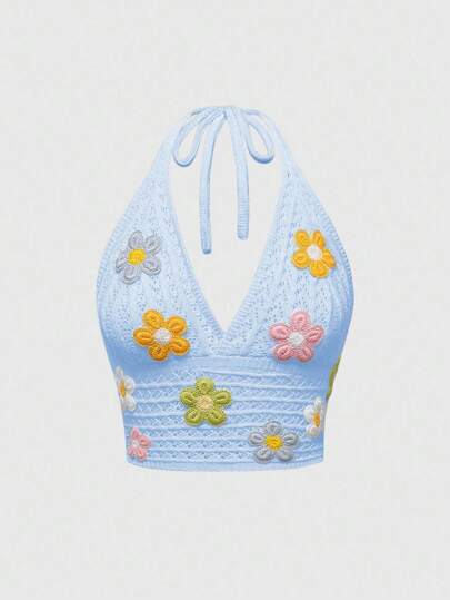 Blusa sin mangas con flores de ganchillo estilo verano encantador