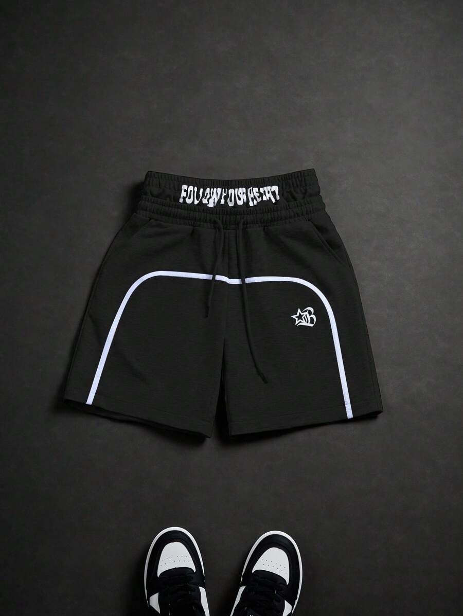 PAVTROS Manfinity Streetrush Men's Letter Print Drawstring Waist Loose Shorts