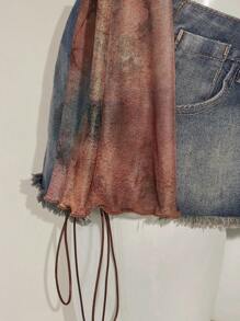 SHEIN ICON Áo crop top hở vai tay dài màu nâu xếp ly phong cách Boho nhuộm loang thời trang mùa hè/thu cho nữ, phong cách nghỉ dưỡng thời trang, mùa xuân/hè - Nhiều màu - Xem 7