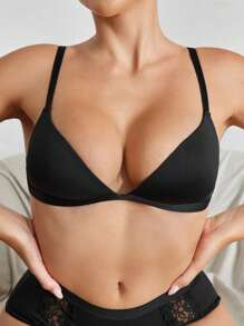 Ocili Women's Black Casual Comfy Fabric Plain Padded Bra - Black - View 3