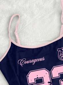 Young Girl Fitted Casual 23 Letter Print Sports Cami Top, Summer Clothes - Multicolor - View 3