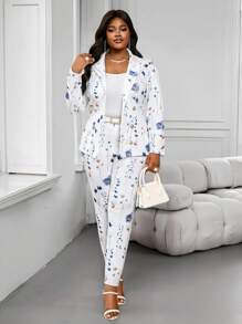 SHEIN Lady 春夏秋冬休闲优雅端庄婚礼办公室白色针织V领加大码仿皮草外套商务休闲女两件套