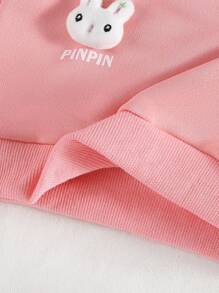 SHEIN 2pcs Baby Girls Cute 3D Rabbit Decor Casual Long Sleeve Pink Sweatshirt + Comfortable Sweatpants Set, Autumn/Winter - Watermelon Pink - View 8