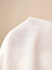 Poéselle Women's White Cotton Long Sleeve Shirts,Beaded Ties Front Tie Blouse,Boho Solid Turndown Collar Tops,Autumn Night Out Seksi Chic Old Money Vintage Y2k - White - View 9