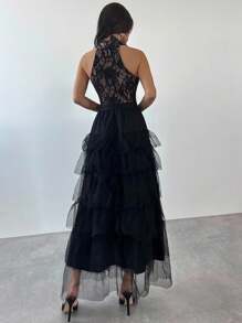 SHEIN Privé 女士优雅新款高端蕾丝下摆 - 黑色 - 查看 3