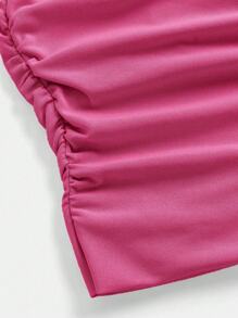 SHEIN Dozemod Teen Girl Simple & Comfy Ruched Hem Bandeau Bra - Hot Pink - View 4