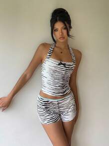 SHEIN EZwear Women's Elastic Waist Zebra Print Fashion Shorts - Multicolor - View 6