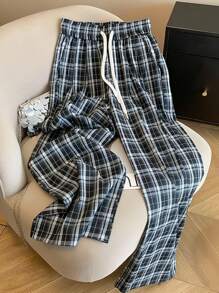 SHEIN Women Plaid Drawstring Waist Loose Fit Wide Leg Casual Pants Fall Cloth For Women - Multicolor - View 3