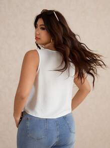 Elaquor Plus Size Women Embroidered V-Neck Cardigan Cami Tank Top, Casual Versatile Vacation Wear,Going Out Tops - White - View 2