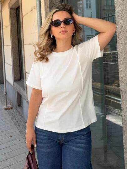 Jeta Ari 纯色接缝细节 T 恤 Old Money Style